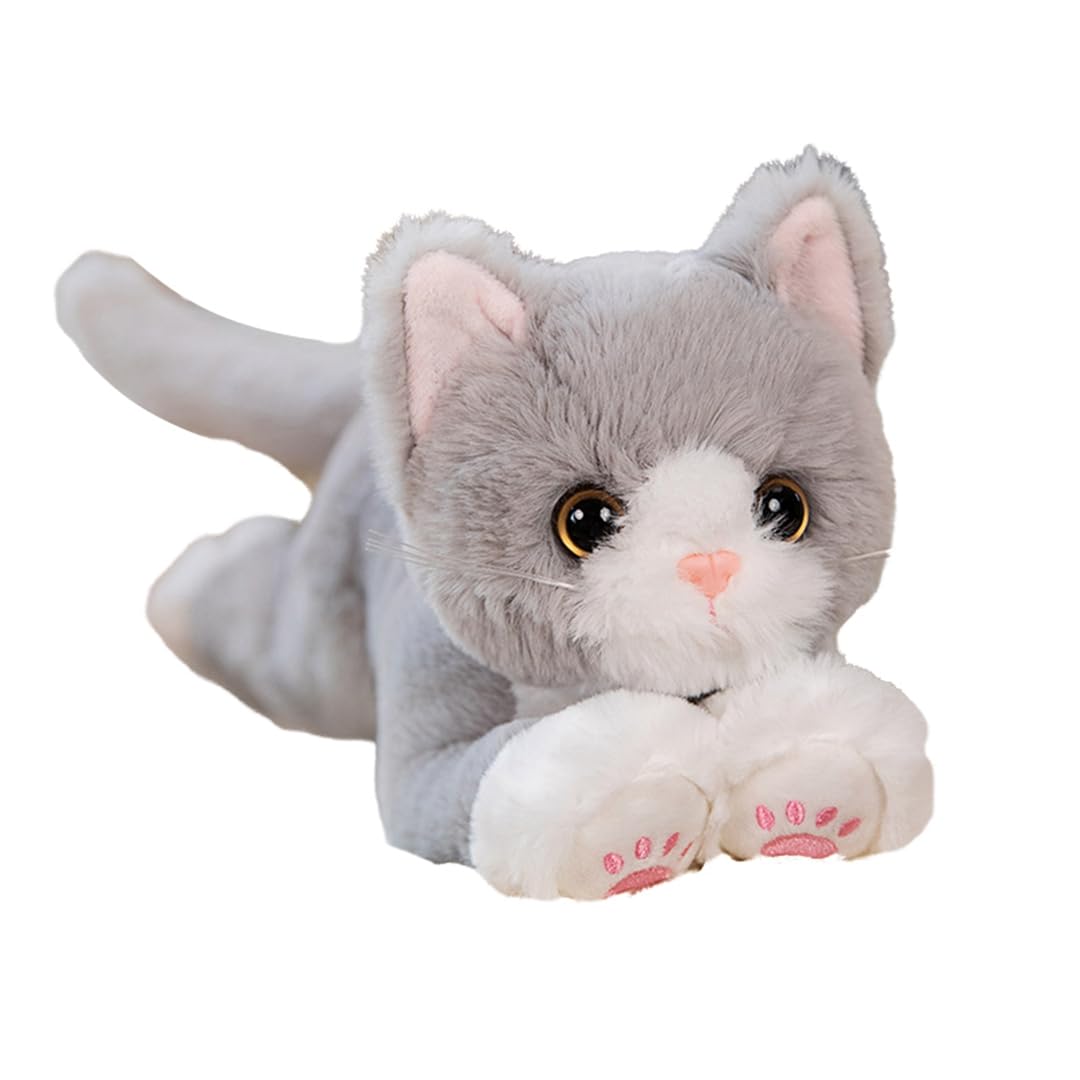 リボン付きぬいぐるみ猫（グレー・ホワイト） 2体おまとめ 猫ぬいぐるみ グレー もふもふ冒険猫 ふわふわの友達 グレー|猫